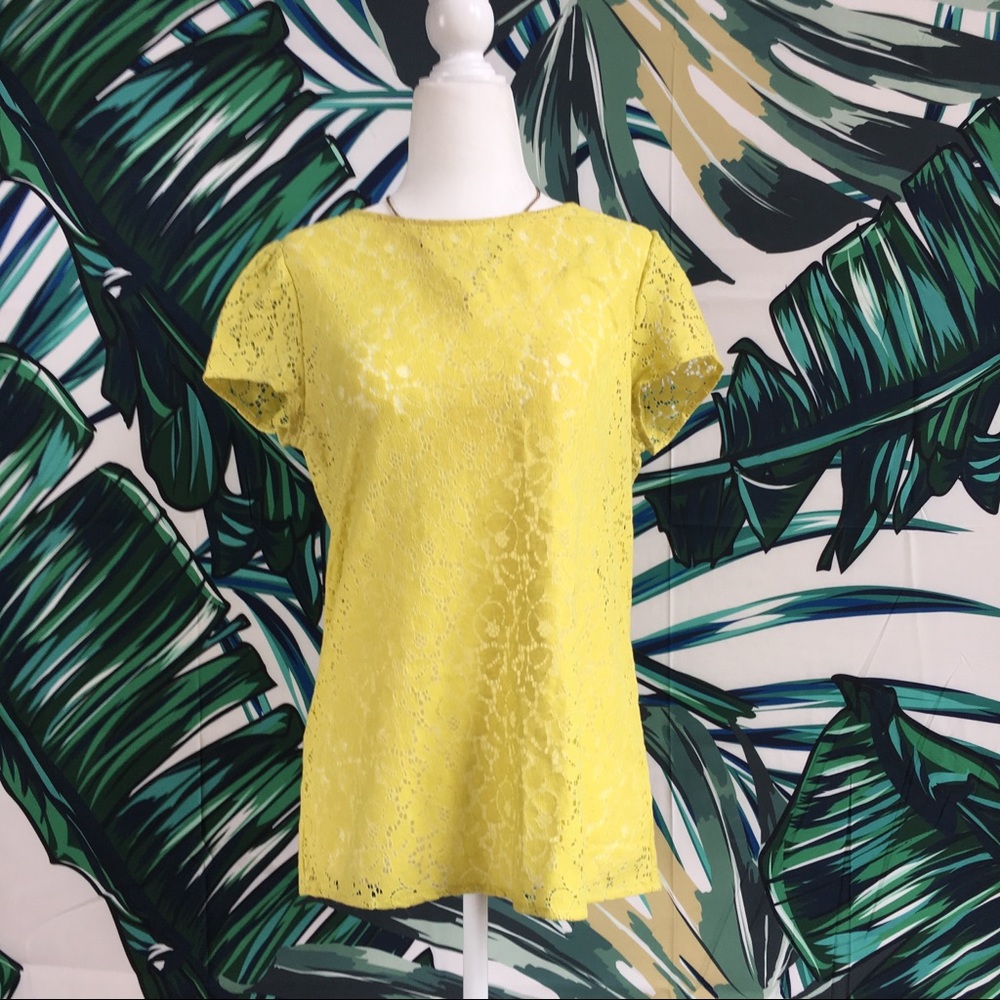 ✨SALE!✨ LOFT Yellow Lace Zip-Back Top